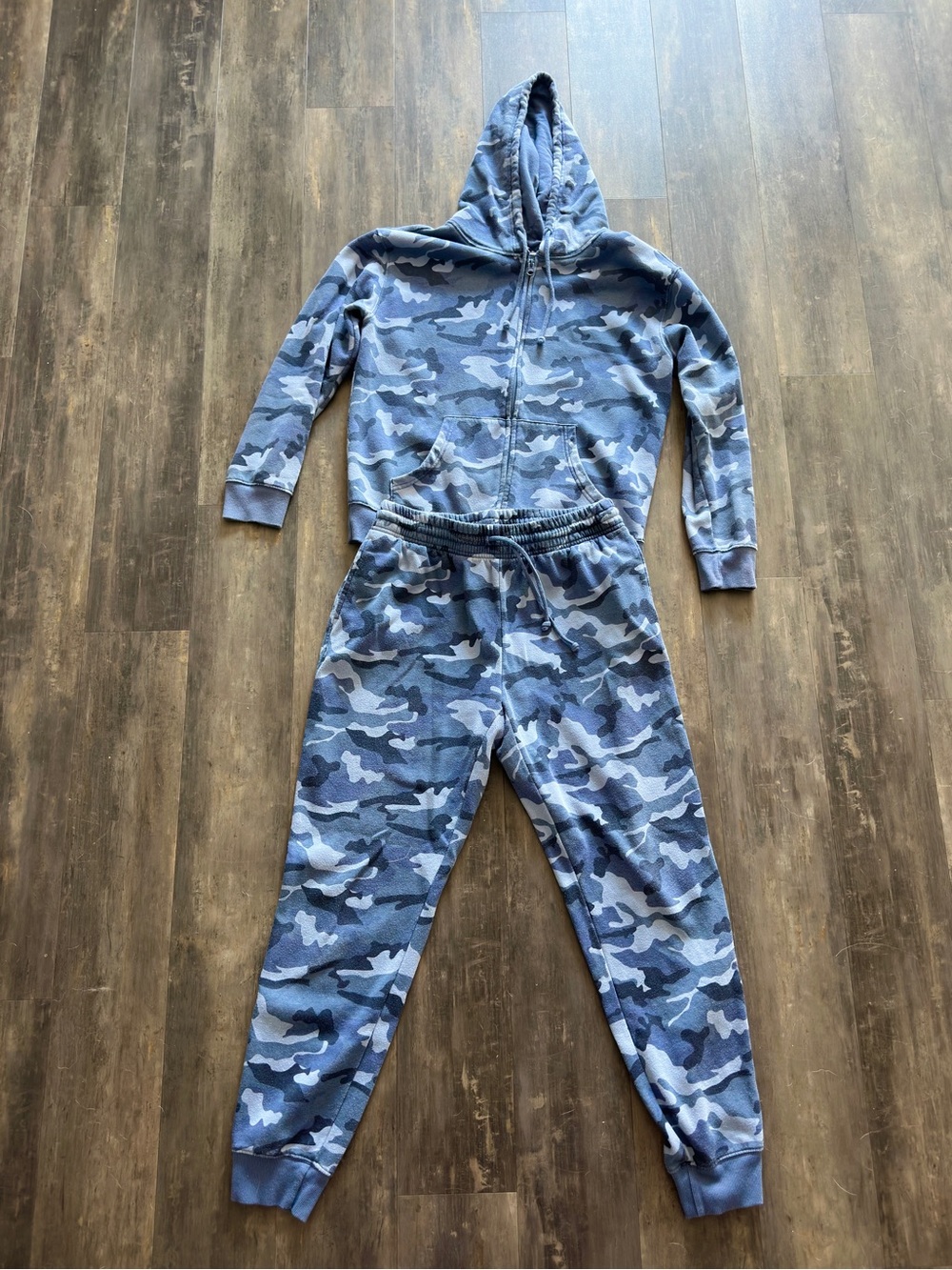 Blue Camo Zip Hoodie & Jogger Set and tank & leggings